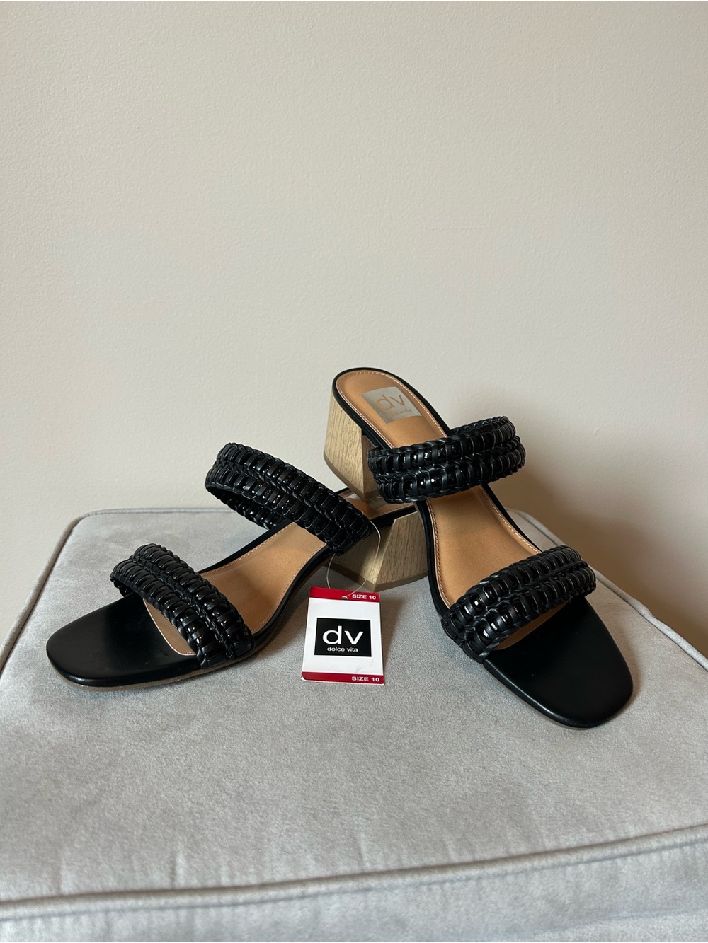 DV by Dolce Vita Black Braided Double-Strap Block Heel Mules